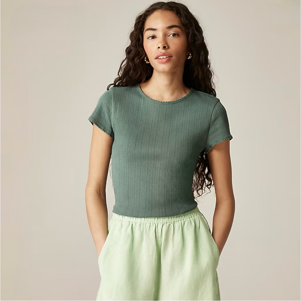 NWT J. Crew Pointelle Short-sleeve T-shirt Topiary Green